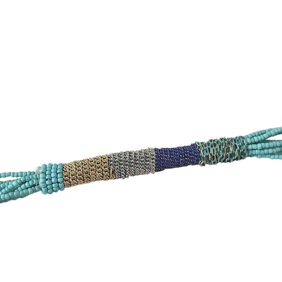 Chicos Teal Seed Beads Multi Strand Boho Necklace - Picture 3 of 5